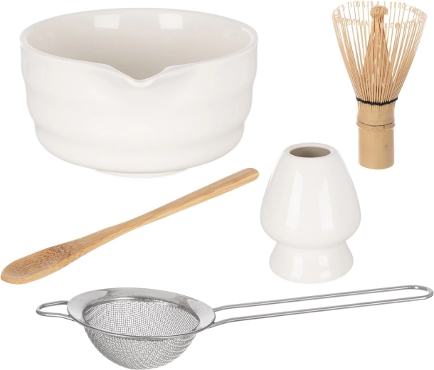 Porcelāna un bambusa matcha tējas pagatavošanas komplekts