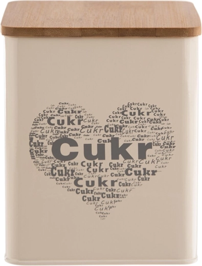 Decorative sugar canister with heart motif (tin and wood)