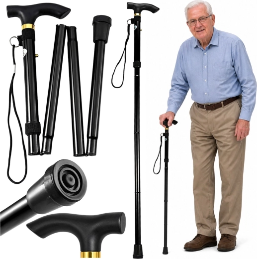 Salokāms teleskopisks spieķis senioriem, melns 85–95 cm