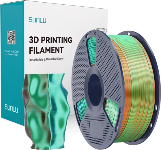 Sunlu PLA+ Silk trīskrāsu pavediens 3D drukai oranžs/zils/zaļš