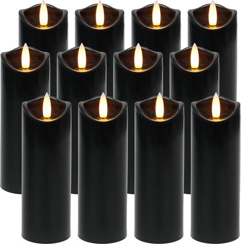 Melnas LED sveces RUHHY 12 gab. 15 cm ar plīvojošas liesmas efektu