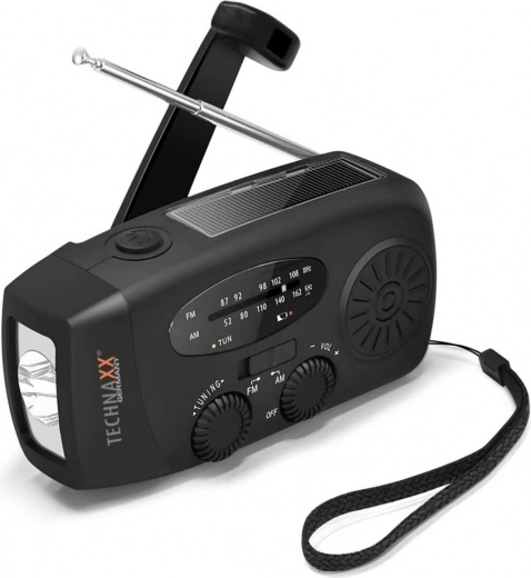 Saules avārijas radio AM/FM ar rokas kloķi un LED lukturīti TECHNAXX