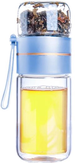 Stikla ceļojumu tējas pudele Toro no dubultsienu borosilikāta stikla 165 + 90 ml