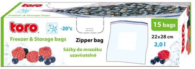 Pārtikas zip maisiņi saldēšanai TORO 2 l, 15 gab.