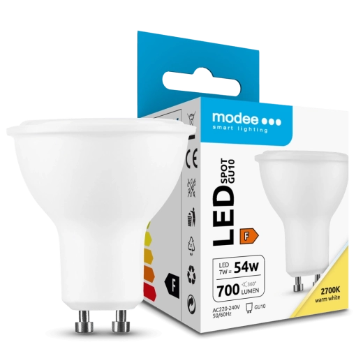 Modee LED spuldze GU10 7 W, 700 lm, 110°, silti balta 2700 K