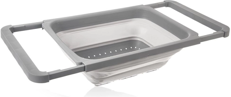 Collapsible silicone over-the-sink colander with extendable handles 39 × 26.5 cm