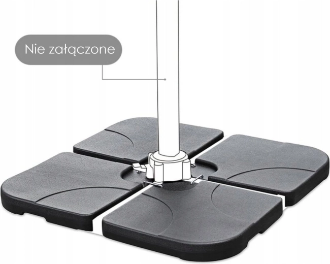 Black square base for a garden umbrella, 4-piece, fillable, up to 80 kg