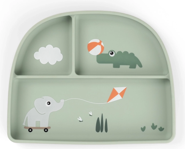 Done by Deer suction divided plate Stick&Stay Playground green