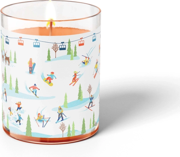 Svece stikla traukā ar slēpotāju motīvu 7 × 8 cm, 130 g