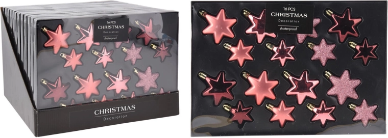 Christmas star ornaments pink mix 16 pcs