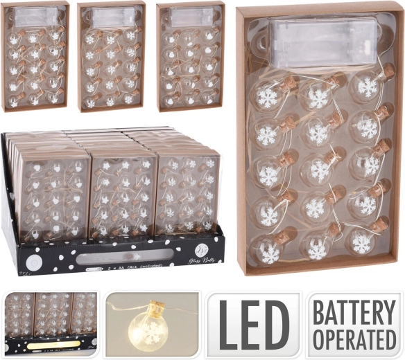 Gaismas virtene ar stikla spuldzītēm 1,5 m, 15 LED, silti balta