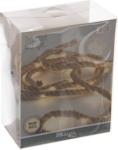 LED gaismas virtene (gaismas trose) 3 m silti dzeltena 30 LED