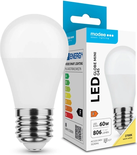 LED spuldze Modee Globe Mini G45 8,5 W E27 806 lm silti balta