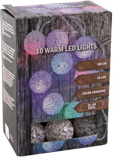 Gaismas virtene ar taimeri, 10 krāsainas LED bumbiņas, 100 cm