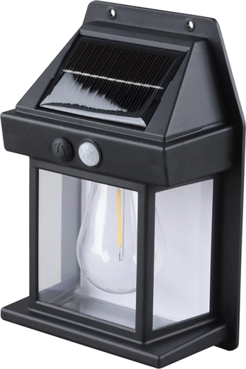 Solight LED saules enerģijas sienas lampa, silti balta, 12 × 17 cm, melna