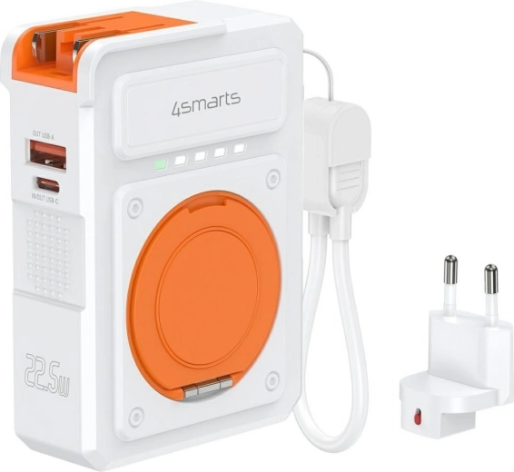 4smarts hibrīdā uzlādes stacija 6 vienā ar powerbanku 10000 mAh, 22,5 W, Qi, USB‑C/USB‑A, balta