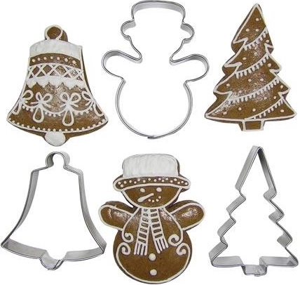 Stainless Steel Cookie Cutters Set – bell, tree, snowman (10 pcs)