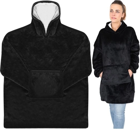 Oversize mikinokoc XXL ar kapuci melns - 1 gab.
