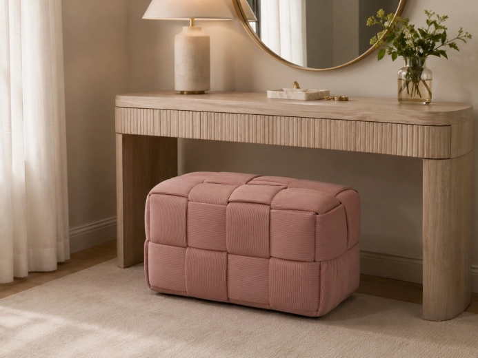 Rozā adīts taisnstūra pufs 72 × 38 × 38 cm