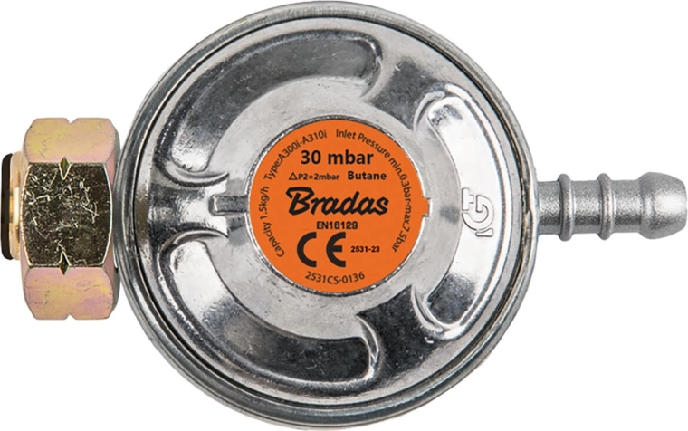 Spiediena regulators propāna–butāna gāzei 30 mbar, 1,5 kg/h