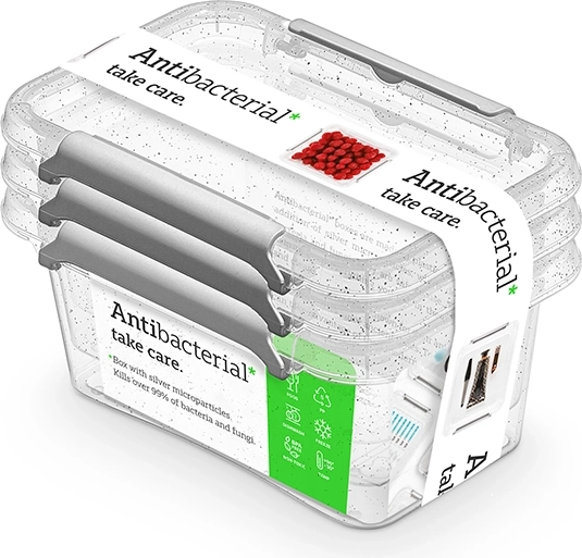 Antibacterial set of 3 plastic food containers 500 ml