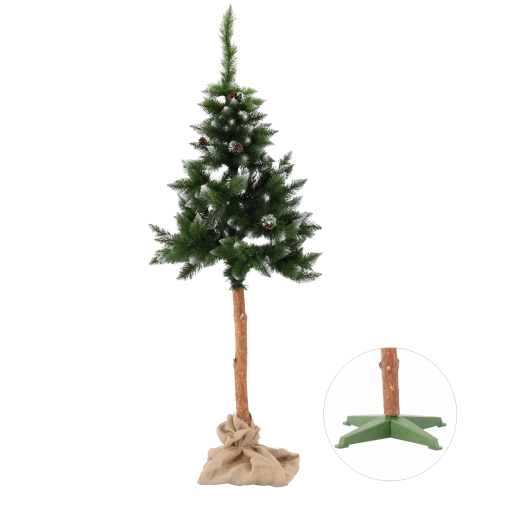 Mākslīga Ziemassvētku eglīte uz dabīga stumbra, apsnigta priede ar čiekuriem 190 cm