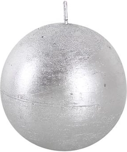 Rustic round candle 8 cm silver