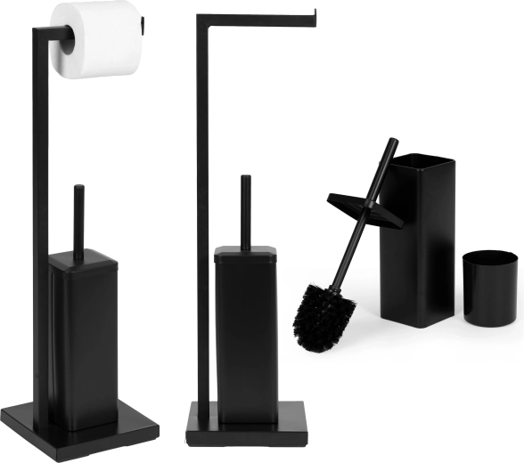 ModernHome bathroom toilet paper stand with holder and toilet brush, black