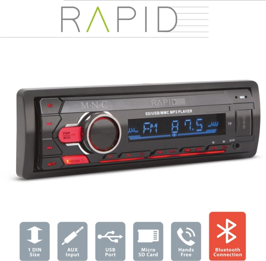 Rapid 1 DIN Car Radio with Bluetooth and MP3