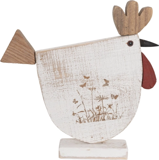 Beige wooden hen decoration with floral motif 27 × 5 × 27 cm