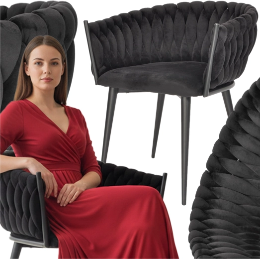 ROSA velvet knitted armchair in black
