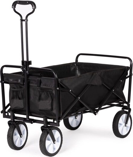 Saliekams liels dārza un pludmales transportēšanas ratiņš melns - 1 gab.