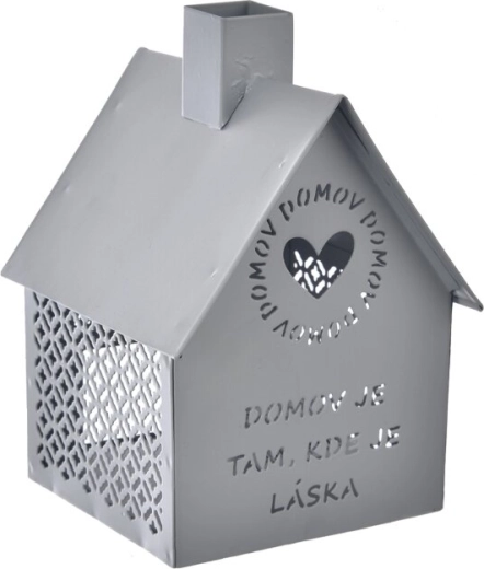 Metāla namiņš Domov – tējas sveces turētājs, pelēks 15 cm