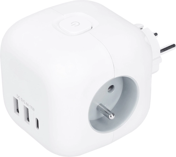 Solight kubveida sadalītājs ar 3 kontaktligzdām 230 V + USB-A/USB-C, balts