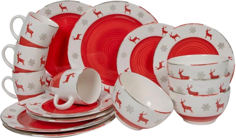 16-Piece Dinnerware Set with Christmas Motif