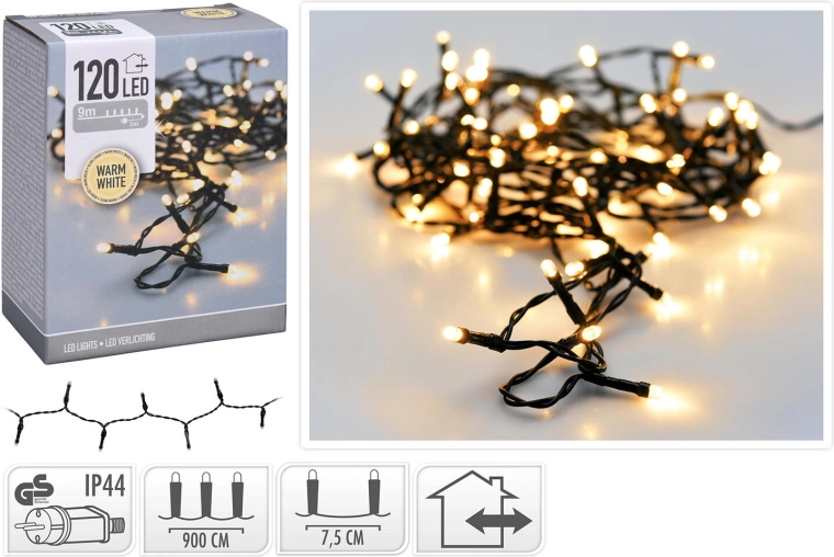 Ziemassvētku āra gaismas virtene 9 m 120 LED silti balta