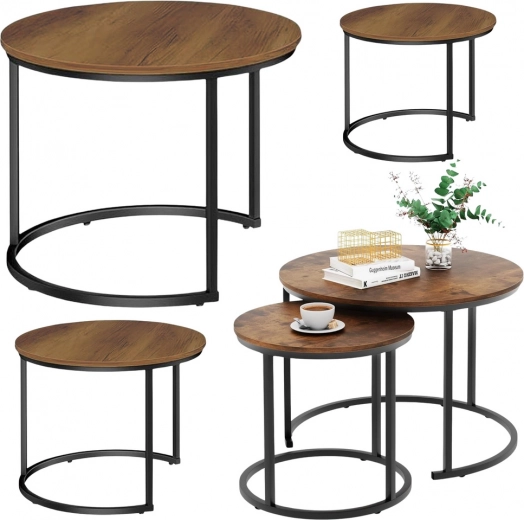 Set of Round Coffee Tables 3-in-1 from Natural Wood