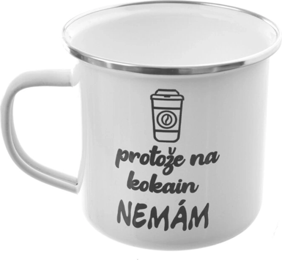 White enamel mug “Because…” 500 ml