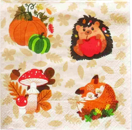 Autumn Mushrooms Napkins, 3-ply, 33 × 33 cm