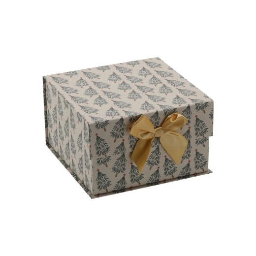 Ziemassvētku dāvanu kastīte ar zelta banti 17 × 17 × 9 cm - 1 gab.