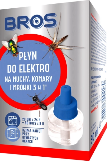BROS elektrofumigatora uzpildes šķidrums pret odiem, mušām un skudrām 30 ml