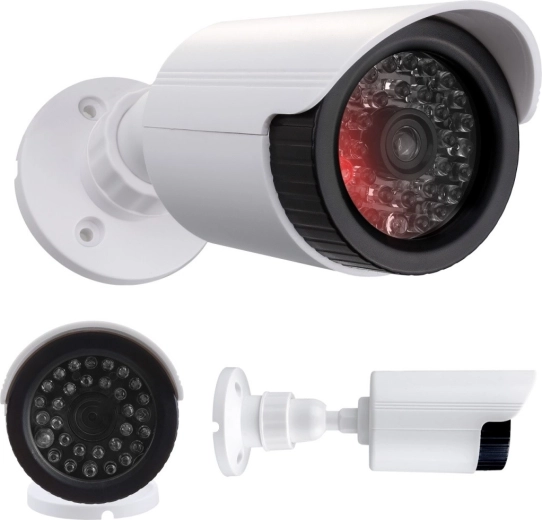 tubusa (bullet) kameras mulāža ar ir led, balta, barošana 2x aa, abs, ip44
