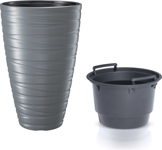 Tall planter with insert MAZE 37.5 cm – gray stone