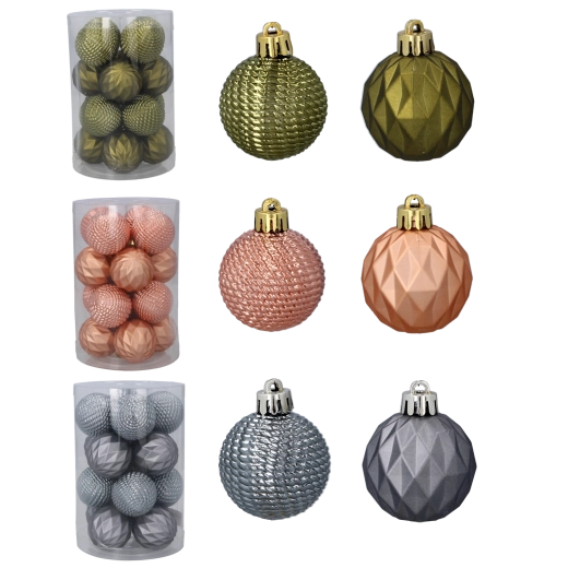Set of Christmas Ornaments 4 cm – Olive, Copper and Graphite (16 pcs)