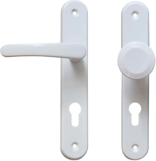 MICHAELA door hardware with lever and fixed knob, white, for 72 mm cylinder