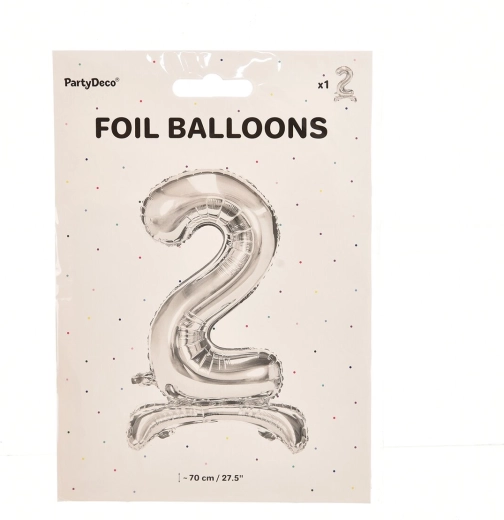 Folijas balons cipars 2, stāvošs, sudraba krāsā, 70 cm