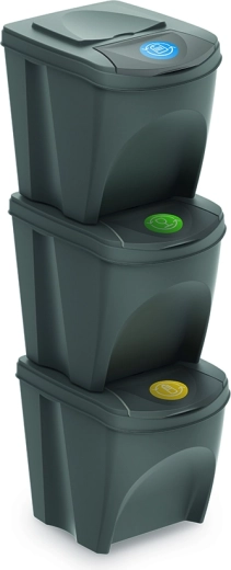 Komplekts ar 3 šķirošanas konteineriem Sortibox, pelēkais akmens, 3×25 l