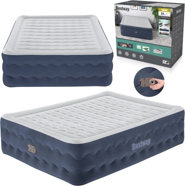 Bestway piepūšamais matracis Queen Tritech ar iebūvētu pumpi 203 × 152 × 51 cm