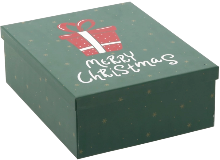 Ziemassvētku dāvanu kastīte zaļa ar uzrakstu “MERRY CHRISTMAS” - 1 gab.