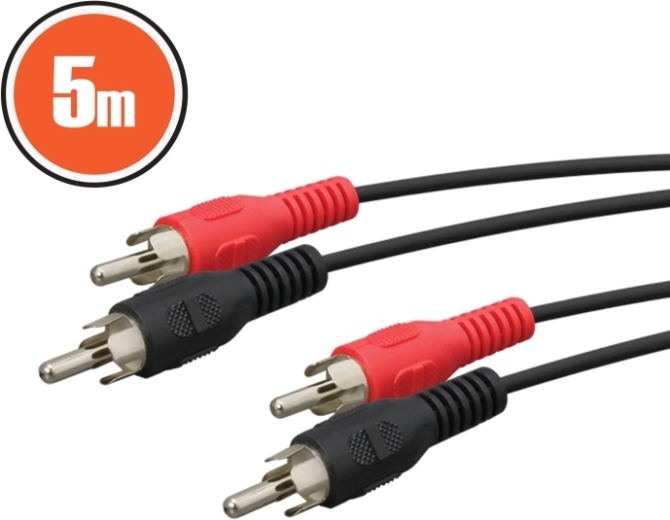 RCA audio kabelis, 5 m, sarkans un melns